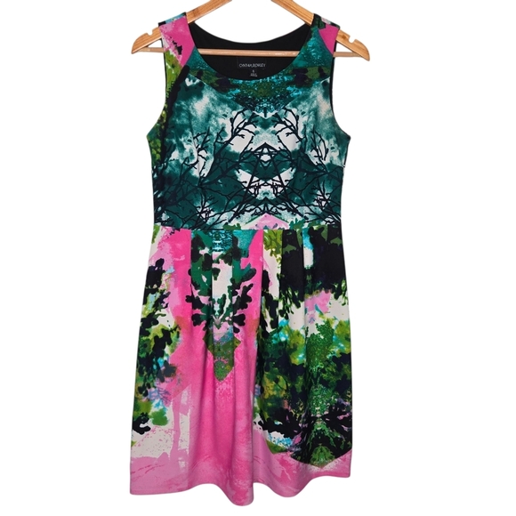 Cynthia Rowley Colorful Abstract Art Sleeveless Fit Flare Pleated Dress Size 6 - Picture 1 of 6
